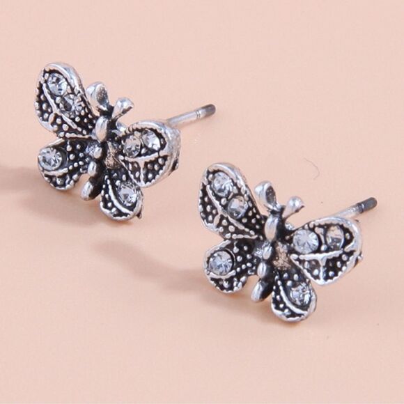 NEW CUBIC ZIRCONIA BUTTERFLY STUD EARRINGS - Picture 2 of 10
